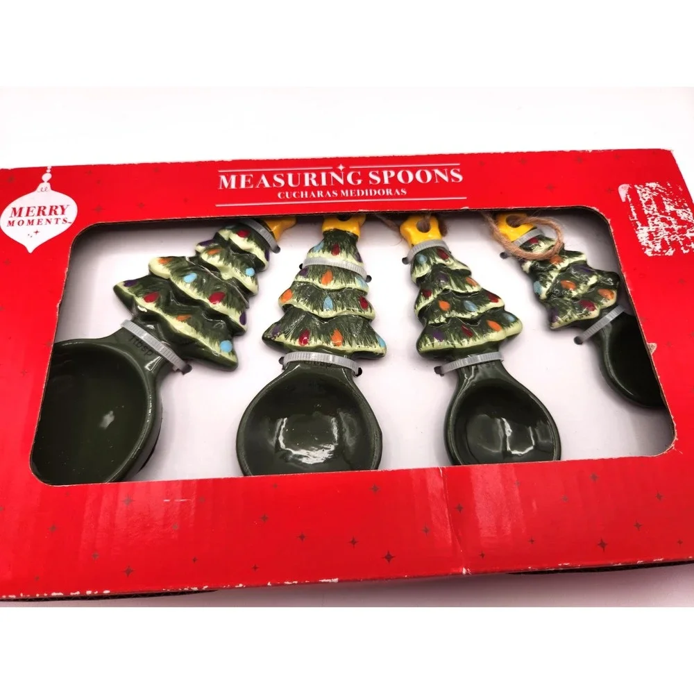 Christmas Trees Measuring Spoons Merry Moments Ceramic Kitchen Decor New in Box